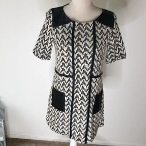Anthropologie 9-H15 STCL Women Small Knit Tunic Dress Faux Leather Black White